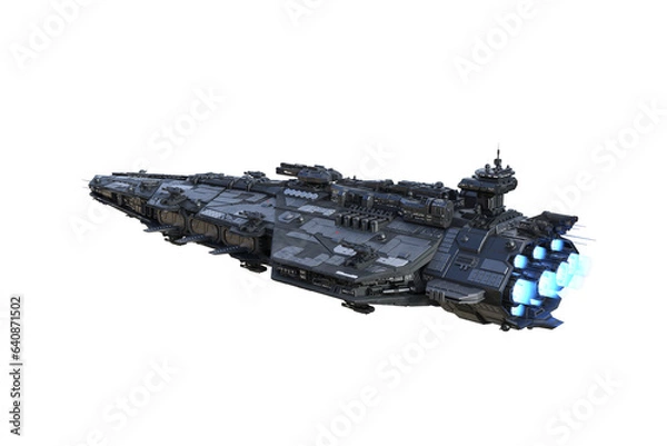 Fototapeta Large alien space ship in flight, rear perspective view. Isolated 3D rendering.