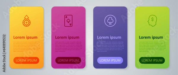 Fototapeta Set line Playing card with clubs symbol, Lucky player, Casino chips and spades. Business infographic template. Vector