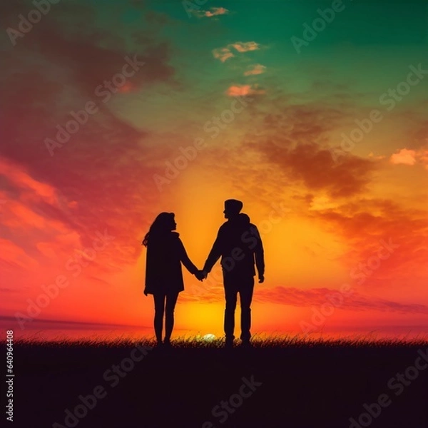 Fototapeta Romantic Sunset Spectrum Clashing Colors Create a Simple Yet Striking Background for a Love-Filled Moment. Generative AI