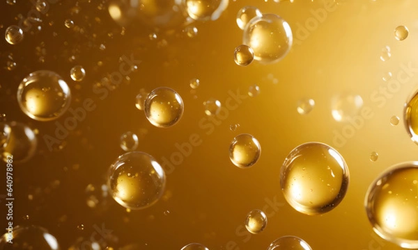 Fototapeta Oil bubbles background bubbling drops of gold liquid. AI generative