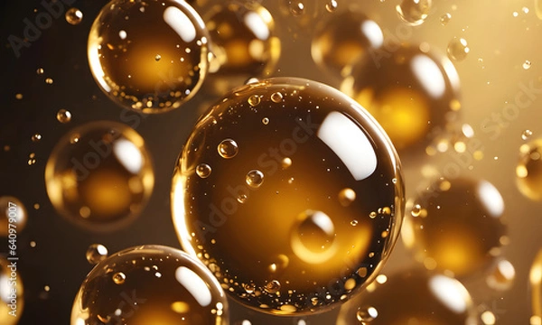 Fototapeta Oil bubbles background bubbling drops of gold liquid. AI generative