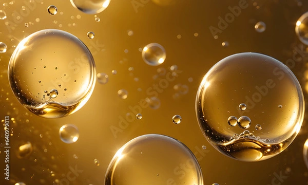 Fototapeta Oil bubbles background bubbling drops of gold liquid. AI generative