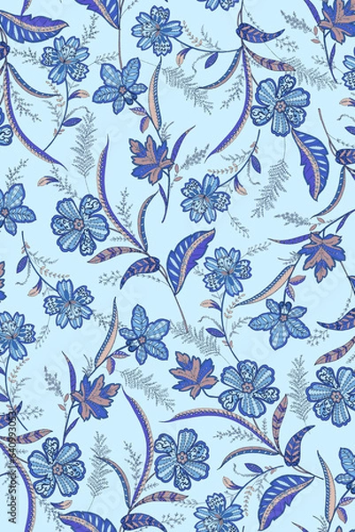 Fototapeta 更紗花のテキスタイルパターン