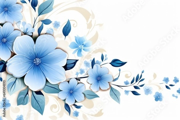 Fototapeta Botanical Elegance: Blue Abstract Foliage Illustration on a Background Canvas. Generative AI