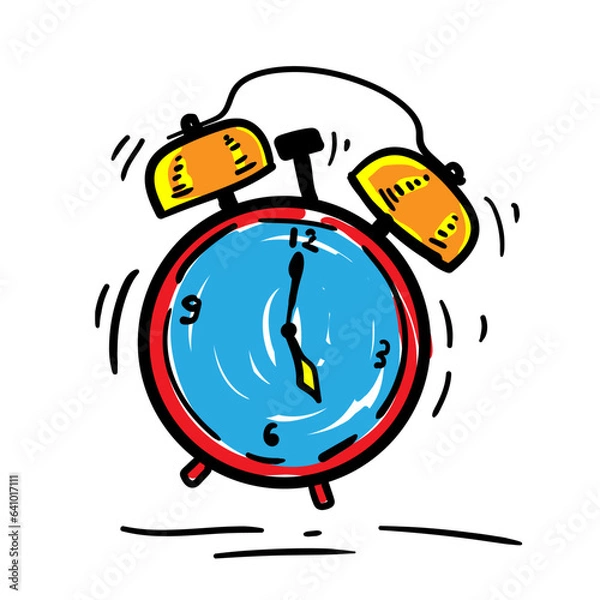 Fototapeta Colorful Hand Drawn Alarm Clock With Golden Bells Vector Element