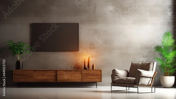 Fototapeta Interior room with lighting by generative AI illustration.