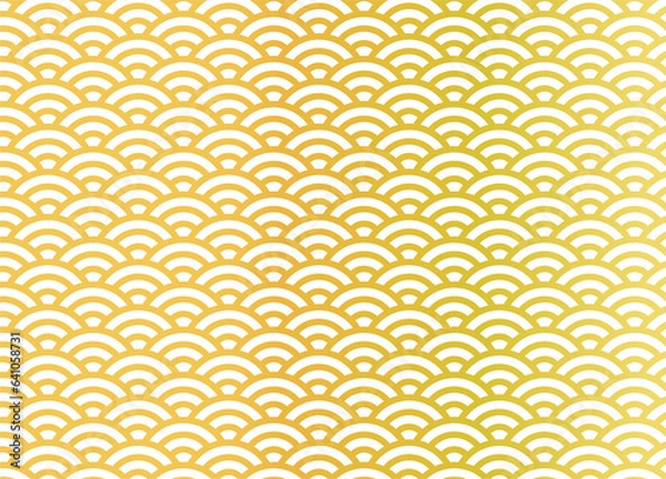 Fototapeta 日本文様の和柄「青海波」金箔　背景素材