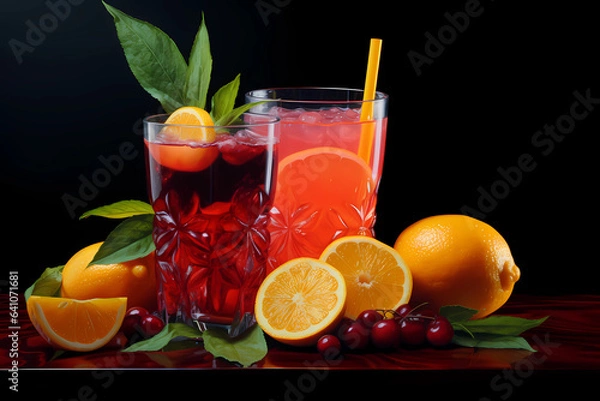 Obraz glass of orange juice with fruits