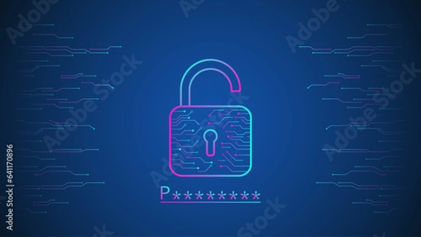Fototapeta lock on blue technology cyber security background