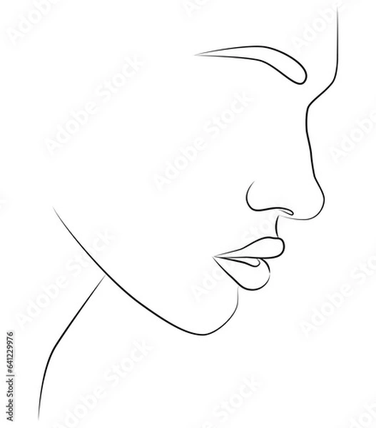 Fototapeta Abstract minimal female portrait. Minimalist continuous linear sketch of a female face.