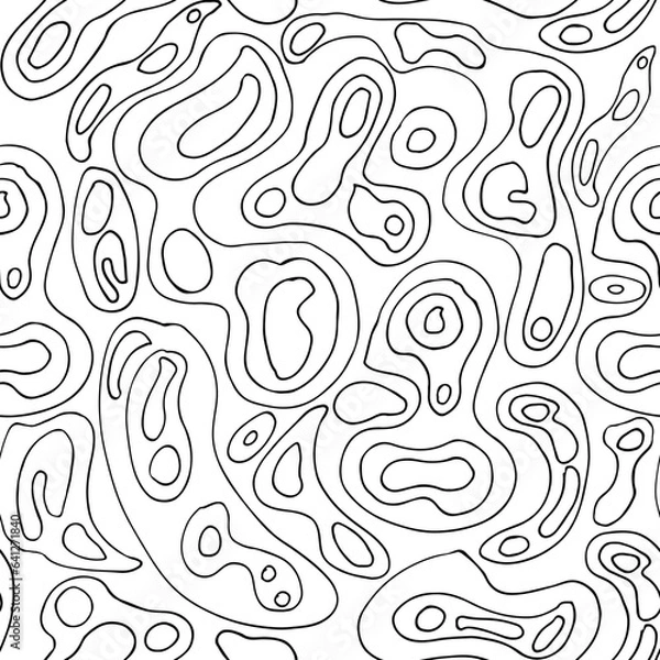 Fototapeta Black doodle  pen  vector seamless pattern. Hand drawn grunge curved and wavy lines . Chaotic ink brush.