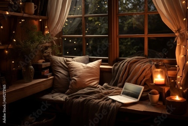 Fototapeta Cozy Corner With A Reading Nook, Generative AI.