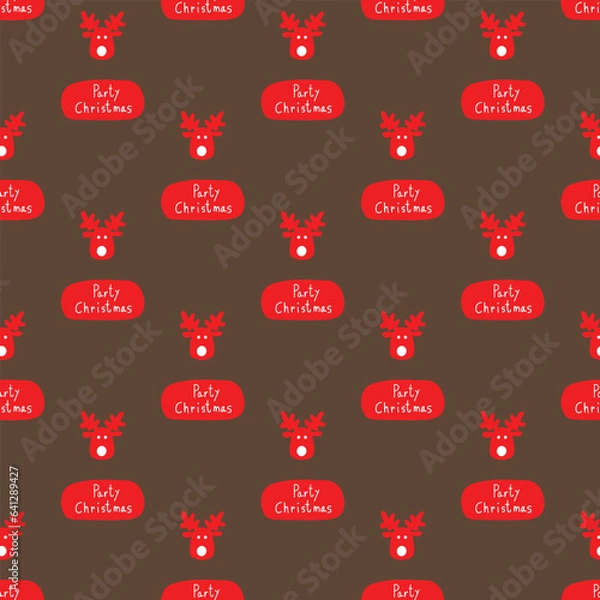 Obraz Christmas party with rein deer with brown background seamless repeat pattern