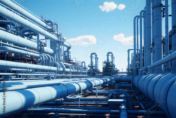 Fototapeta Gas Processing Plant. Complex Network of Pipes and Equipment