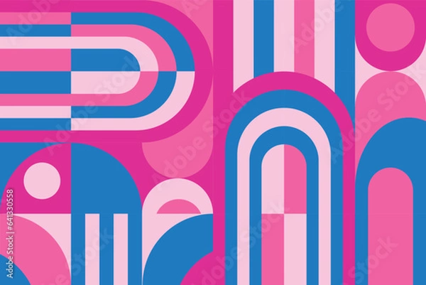 Fototapeta geometric background in pink color. trendy, abstract rainbow, circle, line in retro style. Trendy colorful illustration for social networks, background, cards, business ideas. art vector, barbie style