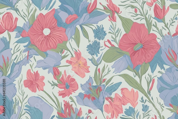 Fototapeta Pattern Watercolor vector art painting illustration flower pattern. textile, ornamental, ornate, hand-drawn, drapery, curl, watercolor, trendy, painting, repeat, fancy, elements, diverse, deco, stain