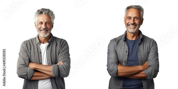 Obraz Happy elderly man standing confidently with arms crossed smiling and facing the camera isolated on transparent background