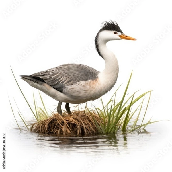 Fototapeta Western grebe bird isolated on white background.