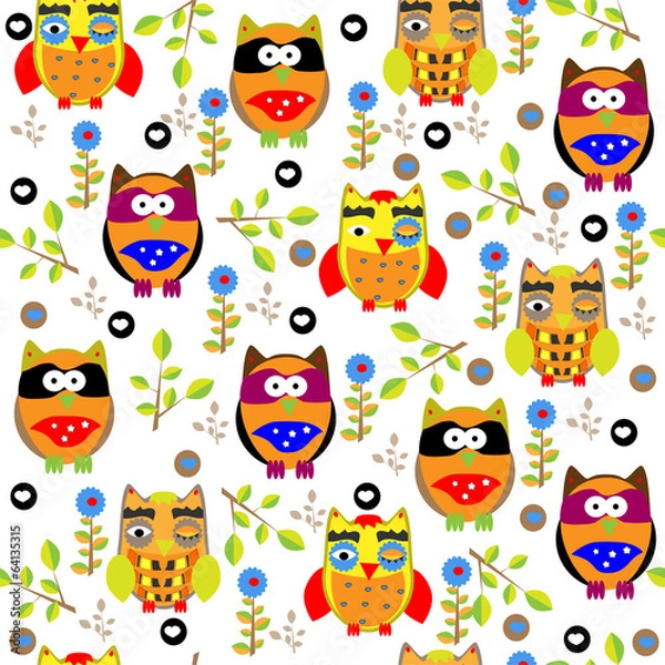Fototapeta Seamless colourfull owl pattern for kids in vector