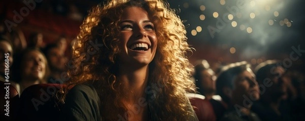 Obraz a woman chuckling during a comedy.