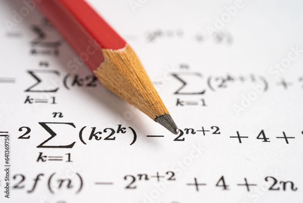 Fototapeta Pencil on mathematic formula exercise test paper in education school.