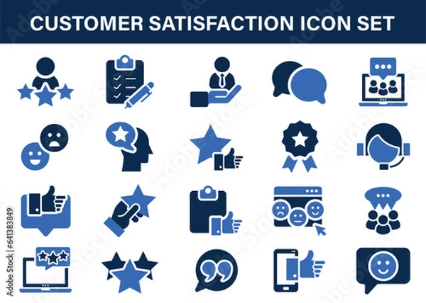 Fototapeta Customer satisfaction, review, feedback and opinion icons set isolated on white background. Business and technology icons. Flat vector illustration.