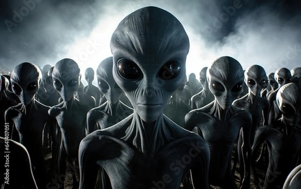 Fototapeta group of aliens close-up, alien creature. space dwellers. space aliens.