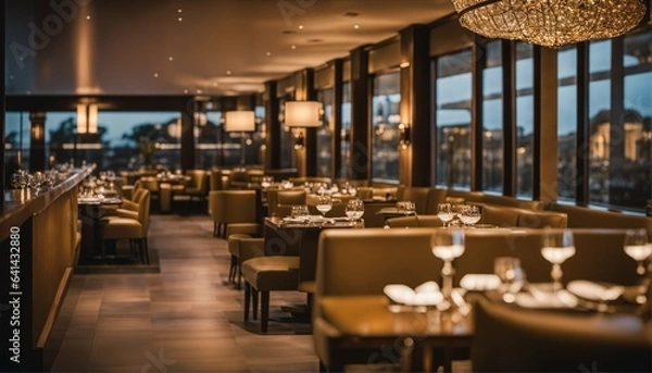 Fototapeta Luxury travel concept featuring fine dining in an exclusive fancy restaurant with exquisite cuisine and great service