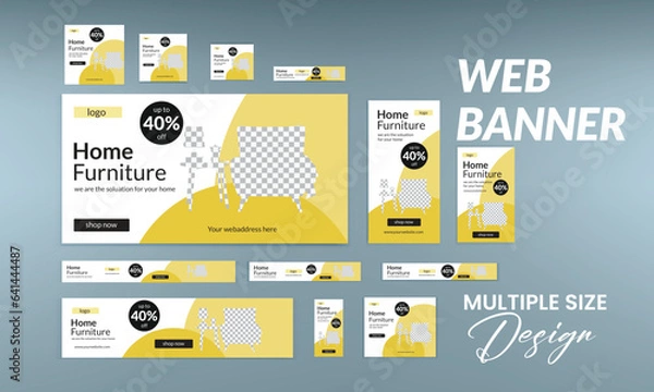 Fototapeta Simple website banner design. Web template set standard size with different geometric elements. horizontal header web banner.