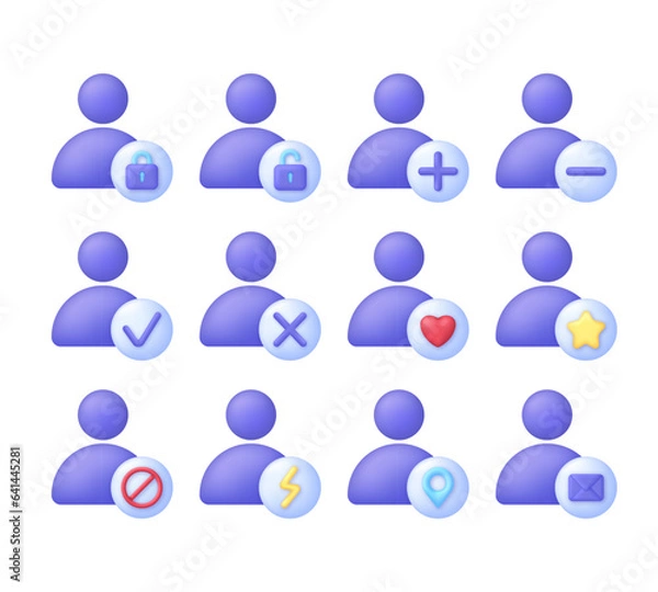 Obraz 3D Set of people icons. Person and user concept. Avatar icon. People illustration sign collection.