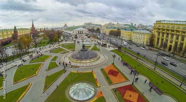 Fototapeta View from quadrocopter to Fountain on underground shopping mall