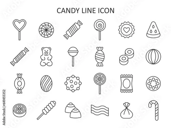 Obraz Candy line icon set. Symbol collection with lollipop, sweets, caramel, candy cane, chocolate, gummy bear. Vector illustration.