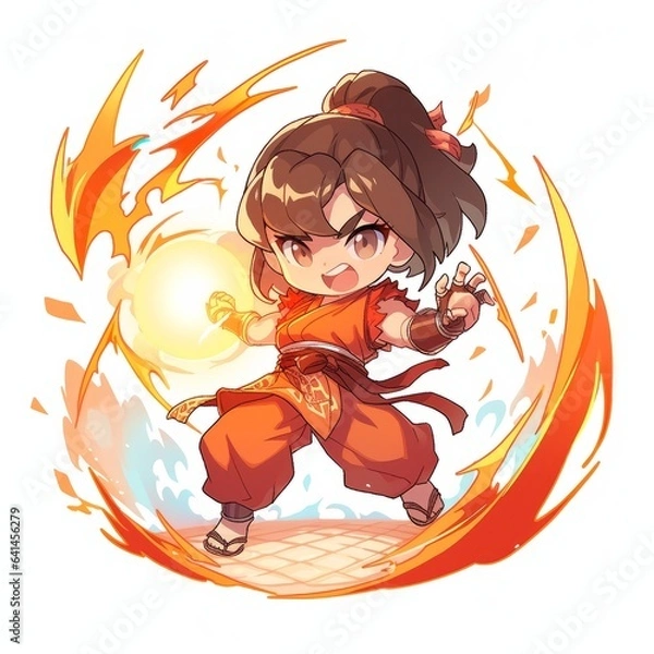 Fototapeta serene battle monk in chibi anime style, Generative AI