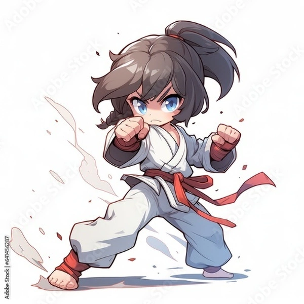 Fototapeta serene battle monk in chibi anime style, Generative AI