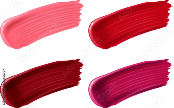 Fototapeta Set of lipstick swatches isolated on white background. Vector illustration.