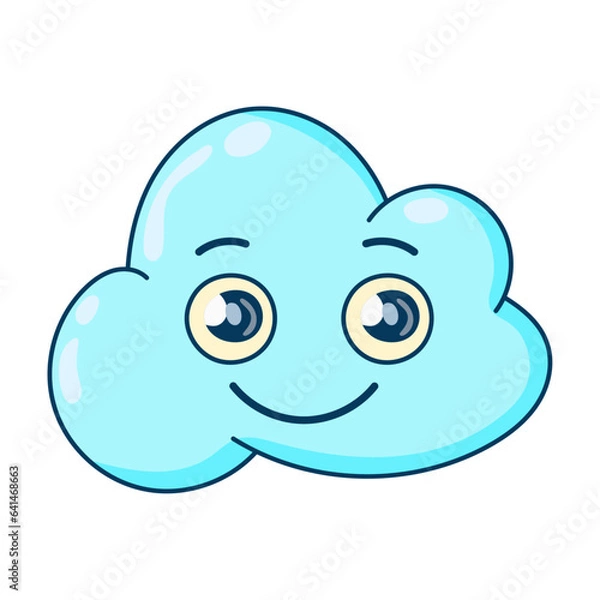 Fototapeta blue cloud character isolated trendy Y2K style doodle cartoon hand drawn groovy hippie 80s 90s vector illustration