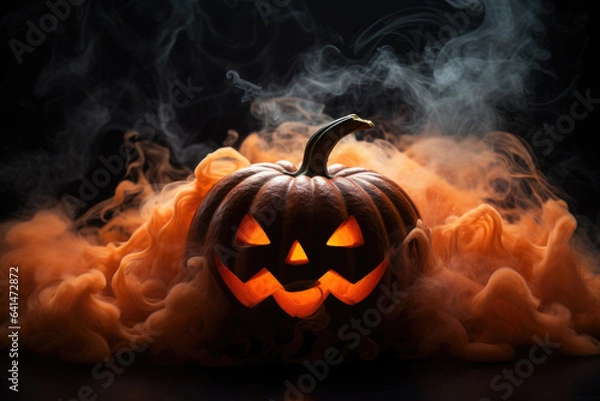Obraz Mistical halloween pumpkin in orange smoke