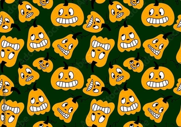 Obraz Cartoon retro seamless Halloween pumpkins pattern for kids clothes print and wrapping paper and fashion textile