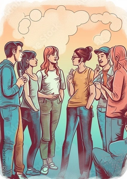Fototapeta Illustration of a group of people having a discussion