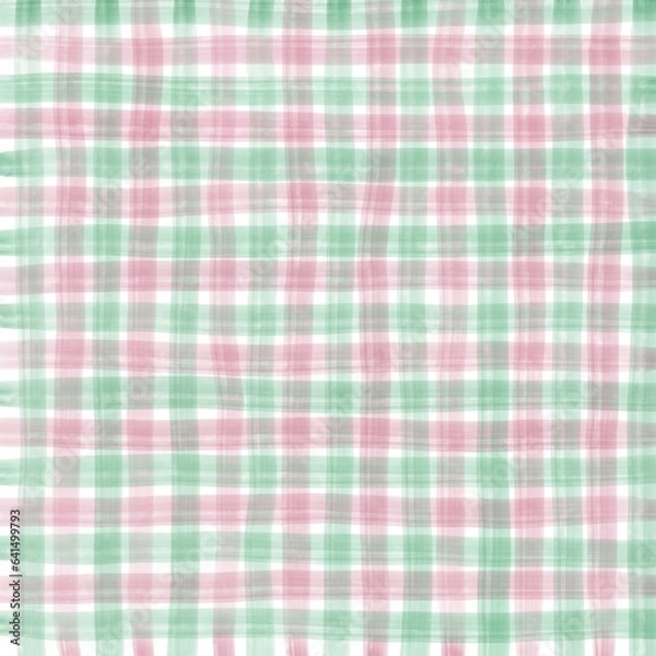 Obraz Pink Green Gingham Check Hand Drawn Background