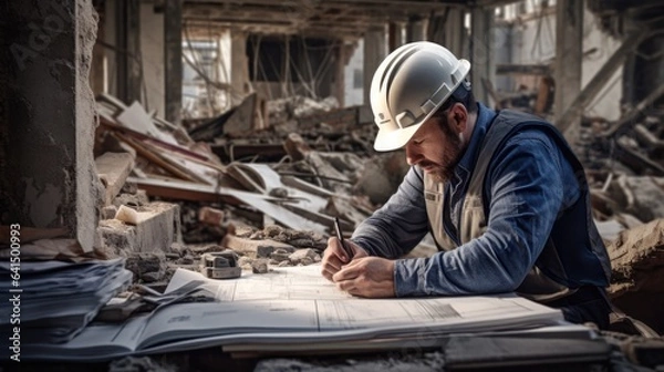 Fototapeta structural engineer evaluating earthquake resistance generative ai