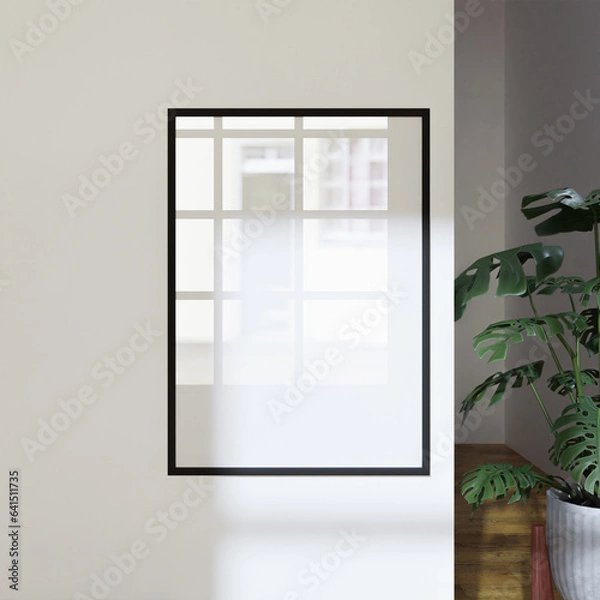 Fototapeta simple frame mockup poster on the white wall with minimalist decoration