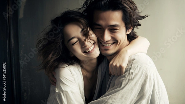 Obraz 幸せそうに笑う若い日本人カップル