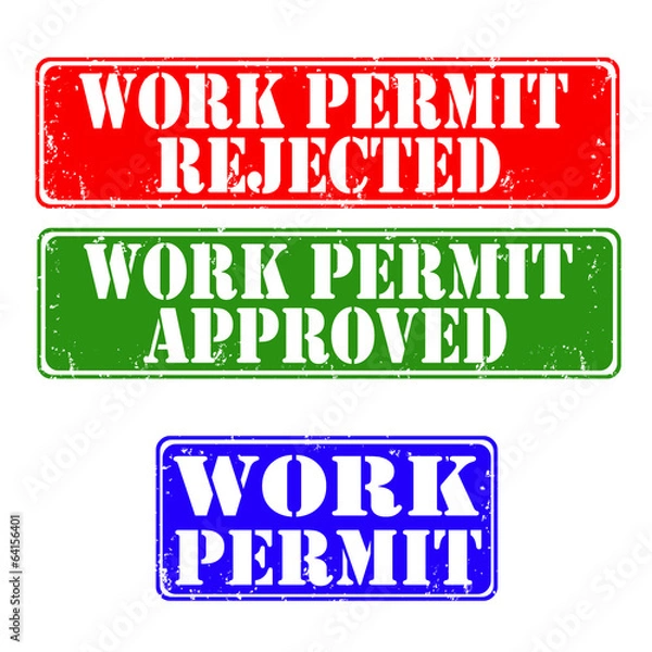 Obraz Set of grunge rubber stamps work permit, vector illustration