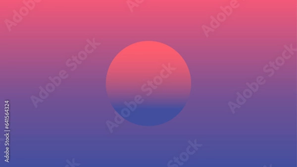 Obraz Realistic sunset evening with a beautiful landscape. Summer natural sunset. Vector illustration of sunset on the beach. Summer background, vector illustration of the evening sunset in pink clouds.