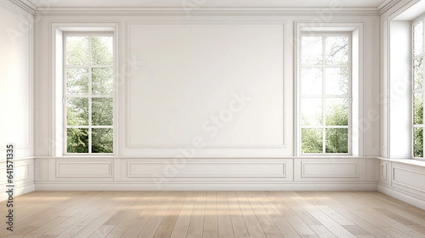 Fototapeta An empty modern room in an urban apartment with plain windows. Generative AI