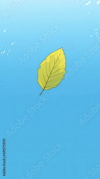 Fototapeta Close-up illustration of a leaf slowly falling in a blue sky