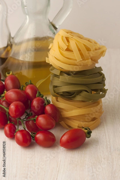 Obraz Raw pasta,vegetables ,olive oil