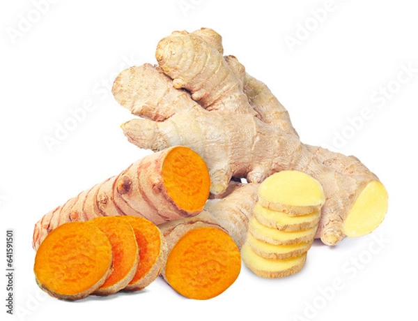 Obraz turmeric root and ginger isolated on white background