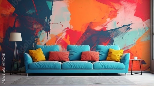 Obraz Stylish sofa in living room. Stylish colorful room. Abstract texture